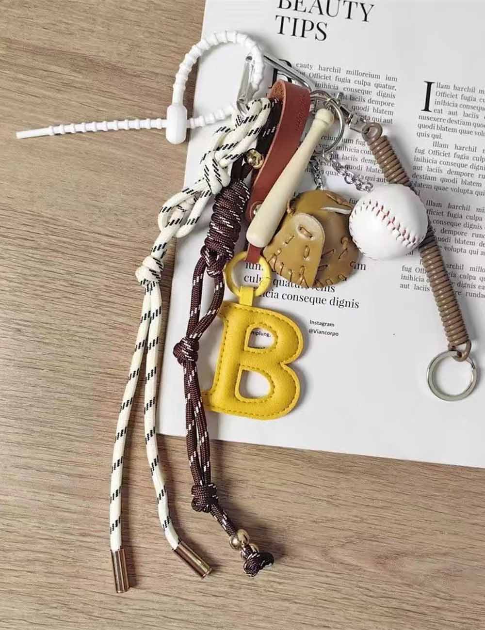 Vintage Braided Rope Baseball Keychain Bag Charm