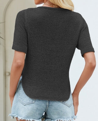 V-Neck Simple Solid Color Knit Top