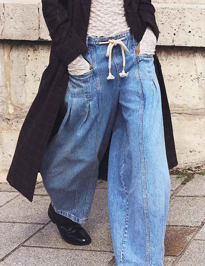 Minimalist Drawstring Low Waist Loose Denim Jeans