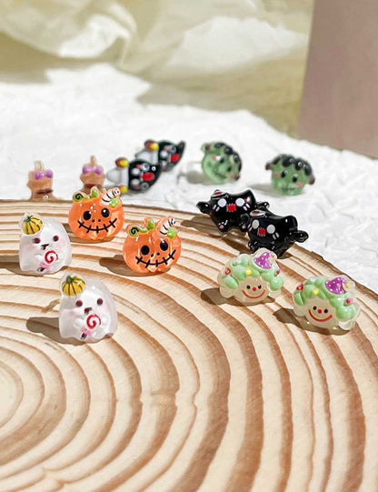 Cute Mini Pumpkin Ghost Halloween Stud Earrings