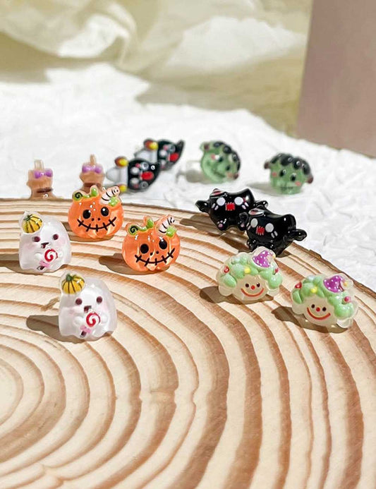 Cute Mini Pumpkin Ghost Halloween Stud Earrings