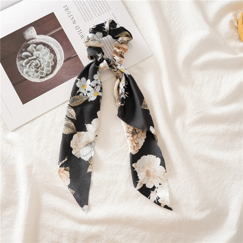 Floral Ribbon Scarf Pony Scrunchie