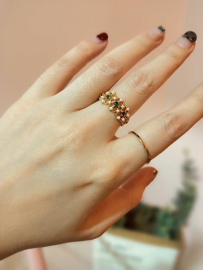 Vintage Emerald Zircon Pearl Hollow Open Ring