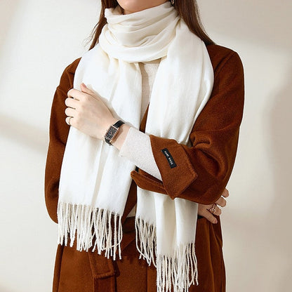 Solid Color Imitated Cashmere Tasseled Shawl Scarf