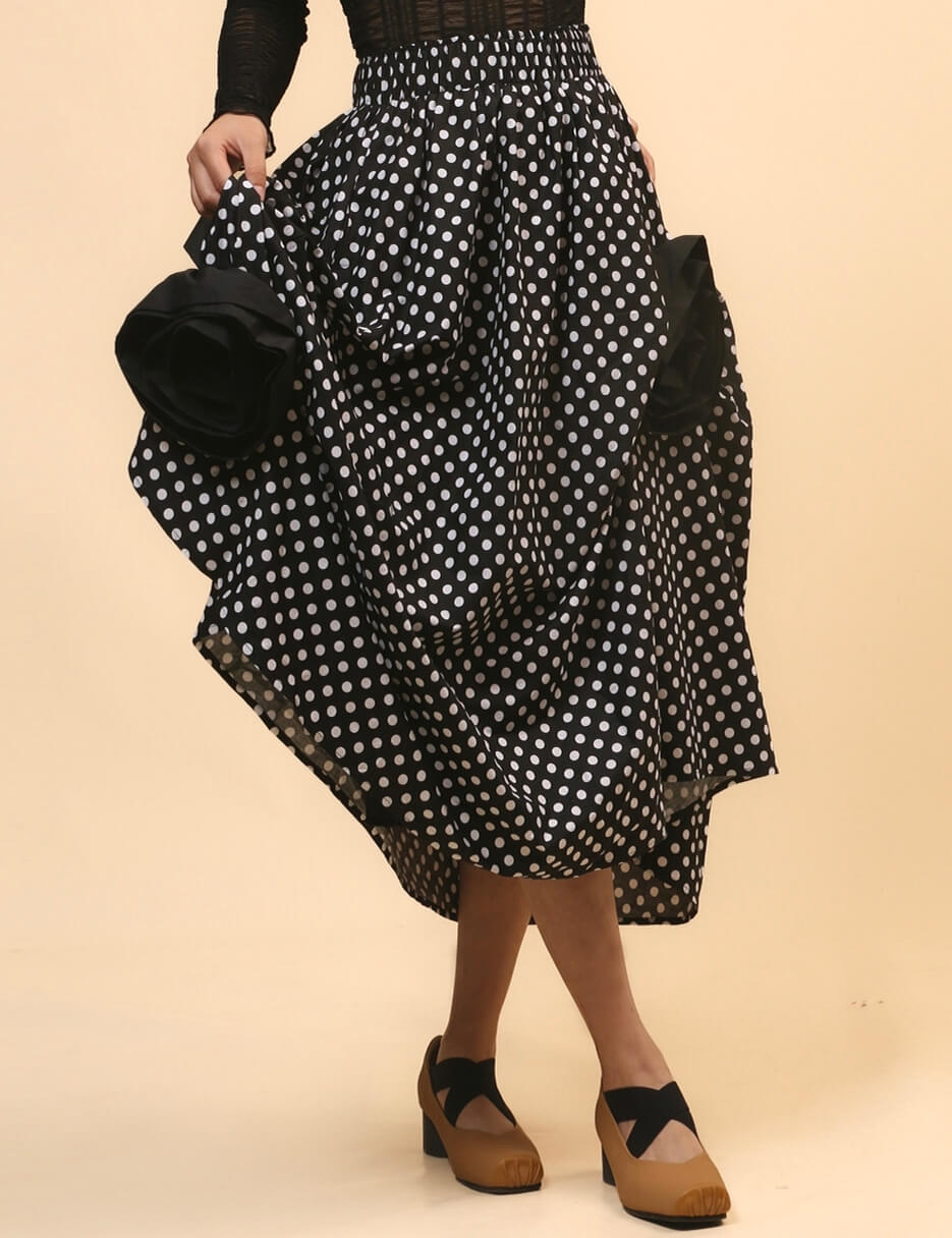 Irregular Hem Flower Decoration Midi Skirt