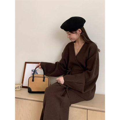 Knit Cardigan With Wide-Leg Pants Set American Retro Style Two-Piece