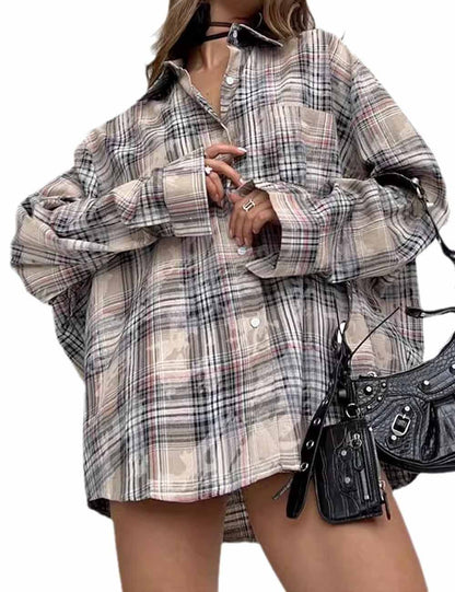 Vintage Plaid Long Sleeve Loose Shirt