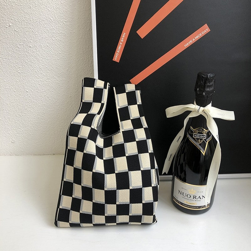 Knit Checkerboard Casual Tote Bag