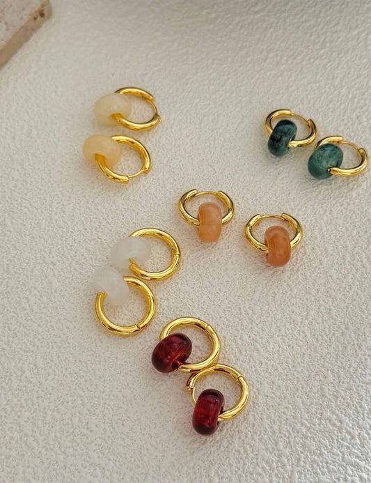 Vintage Natural Stone Bead Hoop Earrings