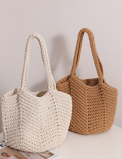 Solid Color Simple Woven Knit Handbag