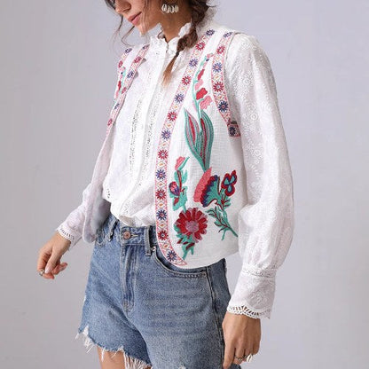 Floral Embroidered Open Front Vest