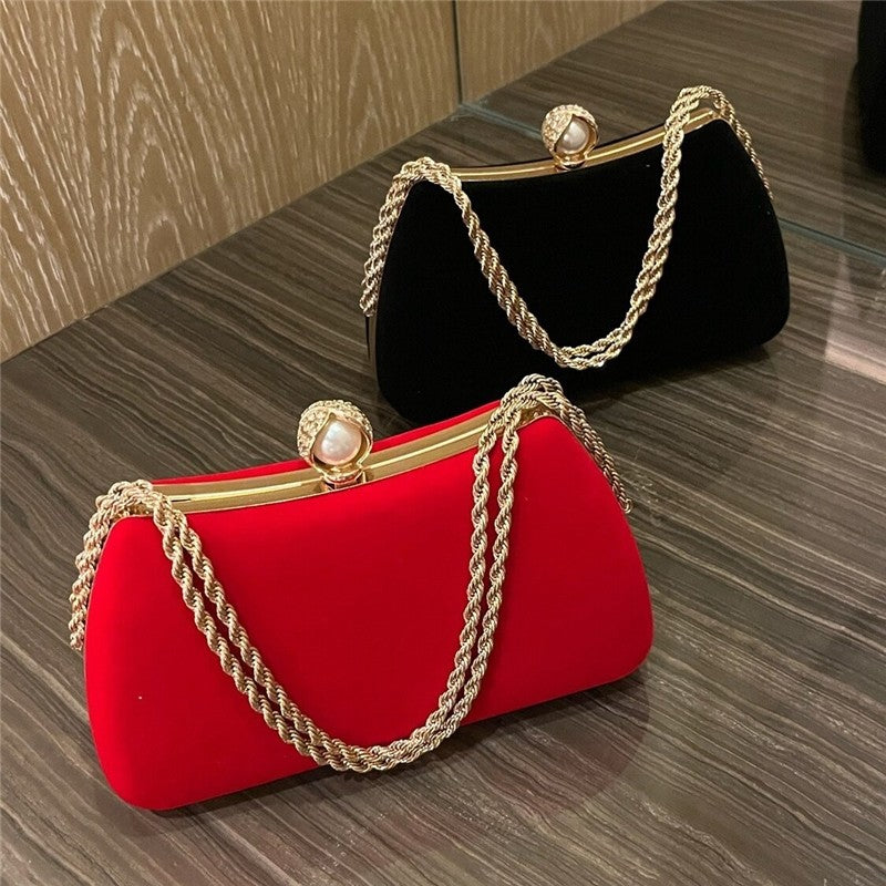 Velvet Pearl Chain Evening Clutch