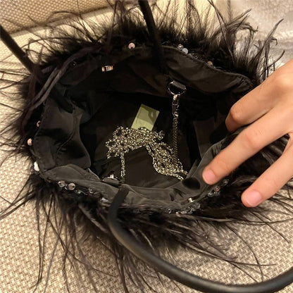 Feather Sequin Evening Clutch Bag