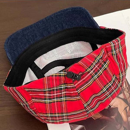 Vintage Plaid Splice Denim Baseball Cap