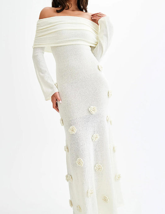 3D Floral Off Shoulder Dress Cover Up