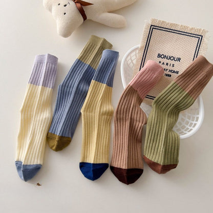 Striped Color Block Simple Ribbed Socks