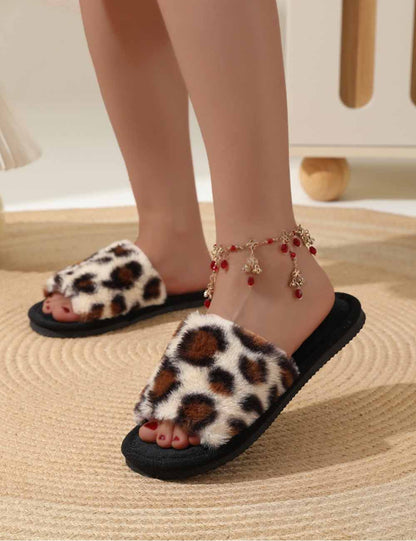 Soft Leopard Print Faux Fur Home Slippers