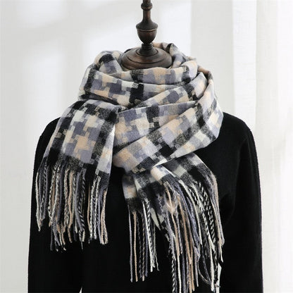 Fashion Mid-Length Imitated Cashmere Tassled Shawl Scarf