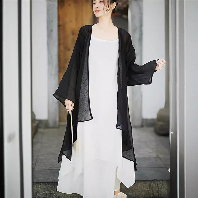 Solid Color Chiffon Long Sleeve Cardigan