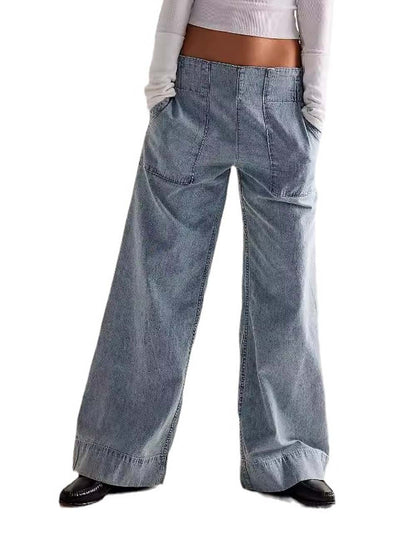 Casual Ruched Mid Waist Wide Leg Jeans