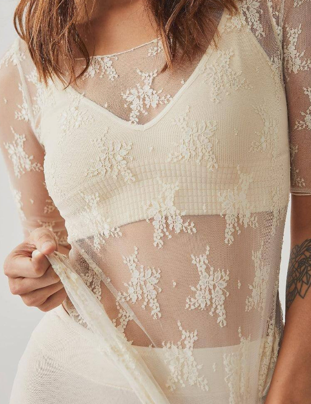 Floral See Through Lace Blouse