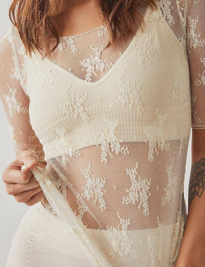 Floral See Through Lace Blouse
