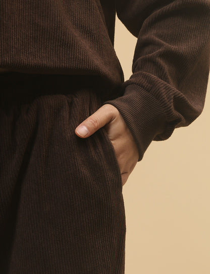 Solid Color Corduroy Casual Pullover Set