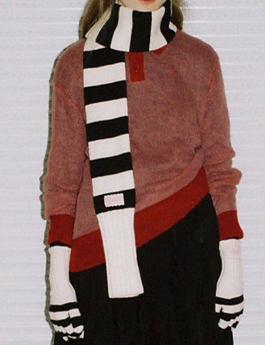Knit Striped Color Block Cozy Winter Scarf