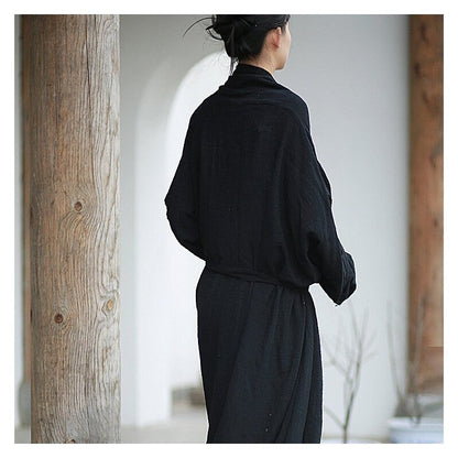 Solid Color Artistic Waist Belt Cardigan