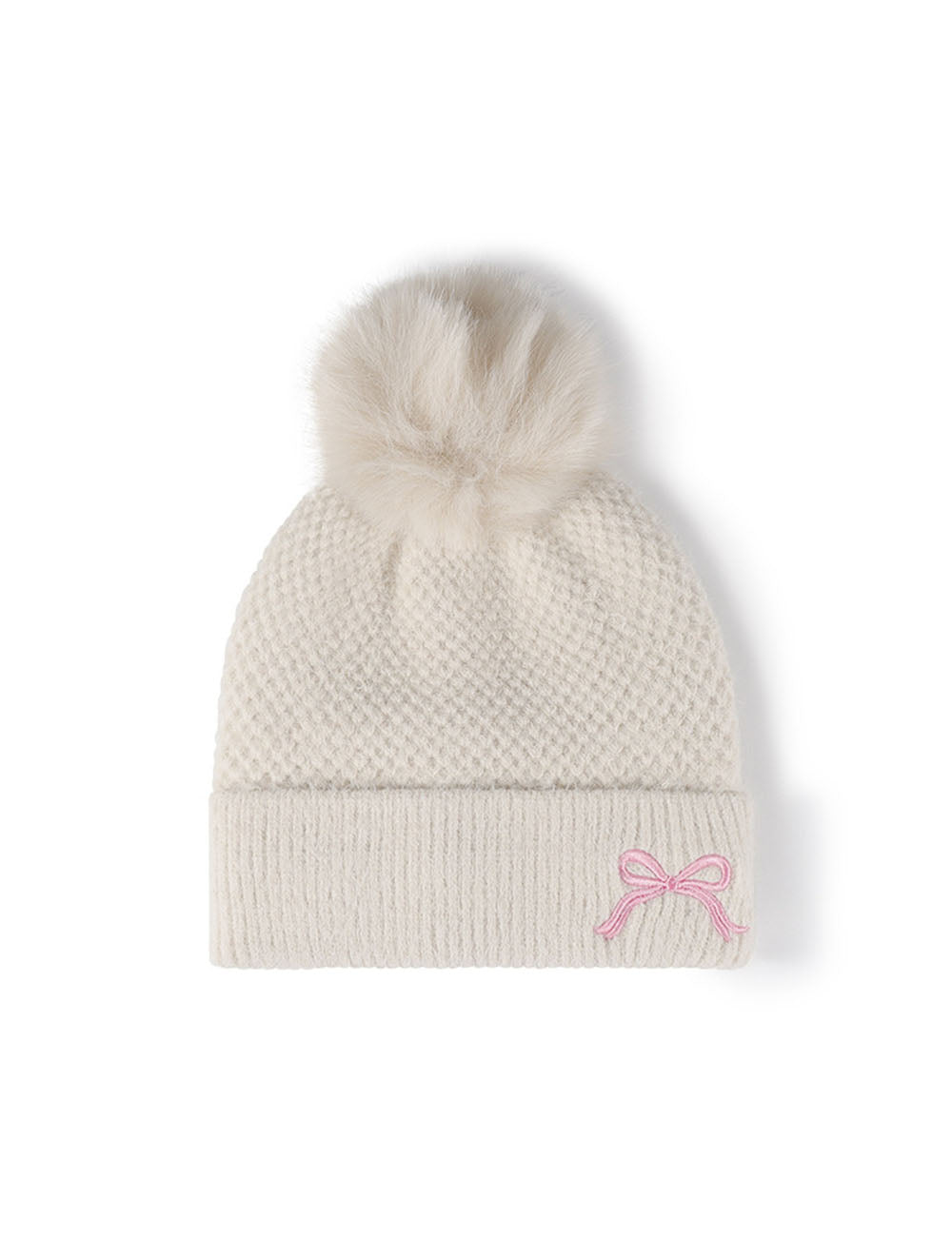 Cute Bow Embroidery Pom Pom Thicken Beanie