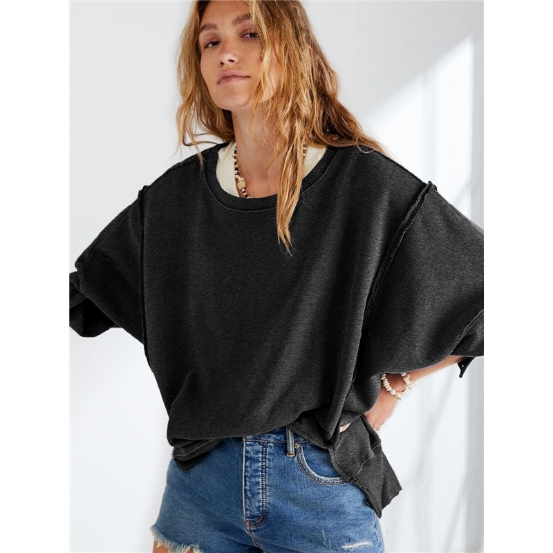 Round Neck Sweatshirt Women Fashion Sportswear Knit Top