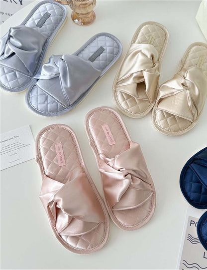 Elegant Cross Bow Satin Indoor Slippers