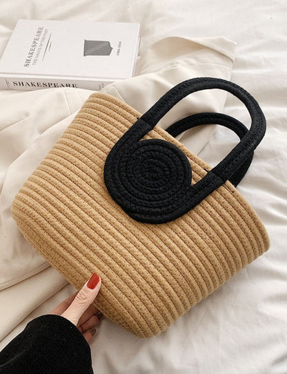 Color Block Large Capacity Woven Tote Handbag