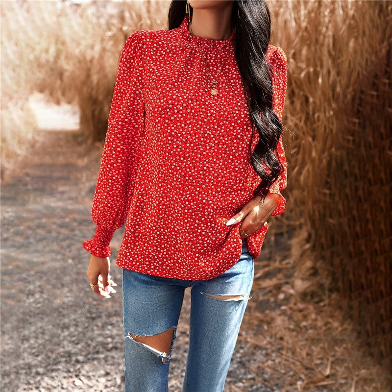 Long Sleeves Crewneck Printing Casual Blouse