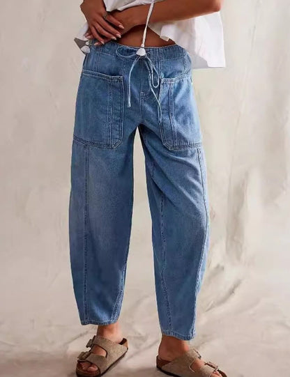 Loose Low Waist Barrel Washed Jeans