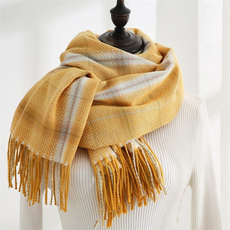 Thickened Warm Imitated Cashmere Plaid Print Shawl Scarf