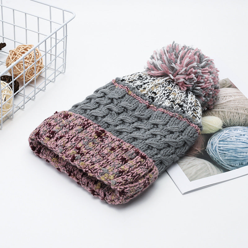 Cute Contrast Color Sweet Knit Pom Beanie