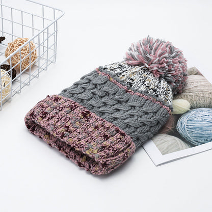 Cute Contrast Color Sweet Knit Pom Beanie