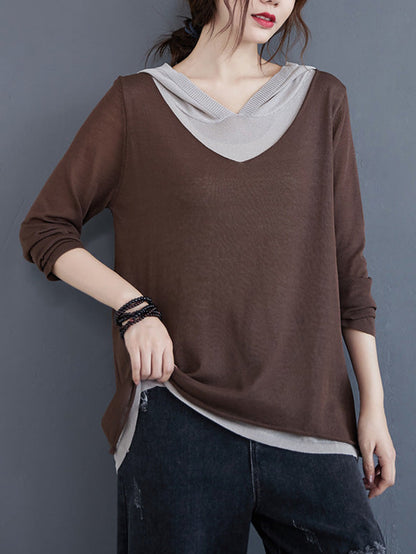 Original False Two Knitting T-Shirt Thin Sweater