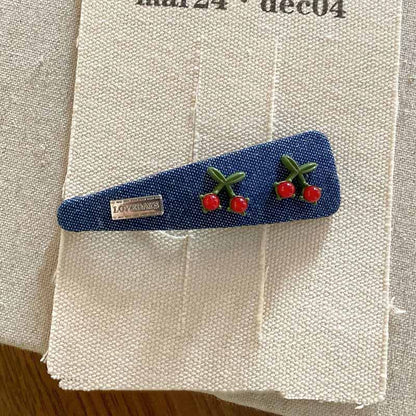 Letter Cute Cherry Denim Hair Clip