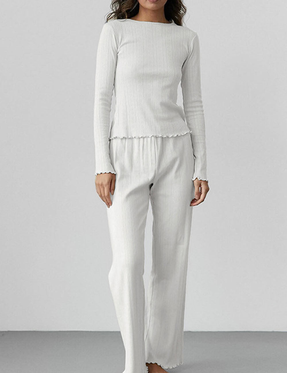 Elegant Long Sleeve Ruffled Pajamas Set