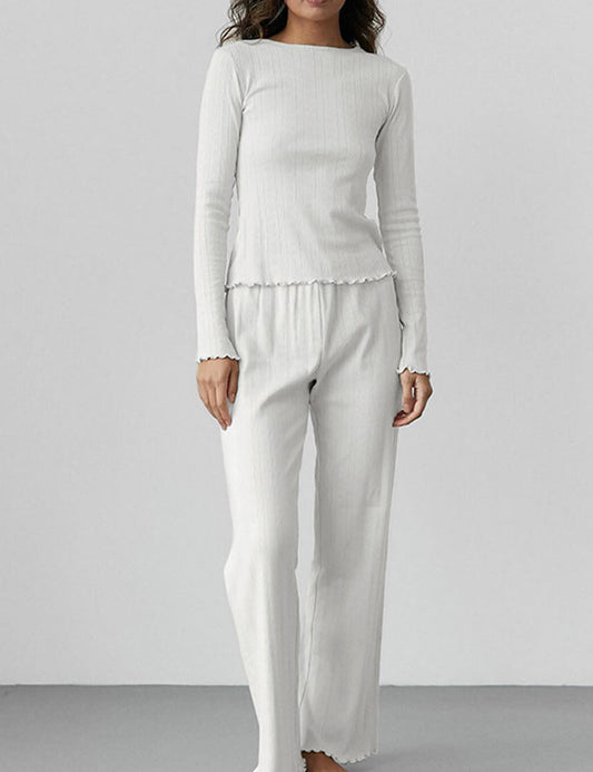 Elegant Long Sleeve Ruffled Pajamas Set