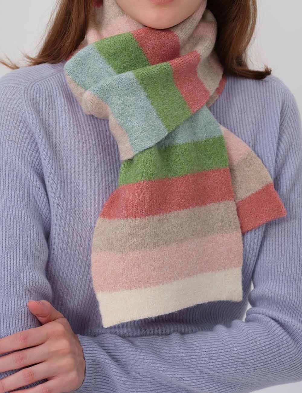 Versatile Contrast Color Striped Wool Knit Scarf