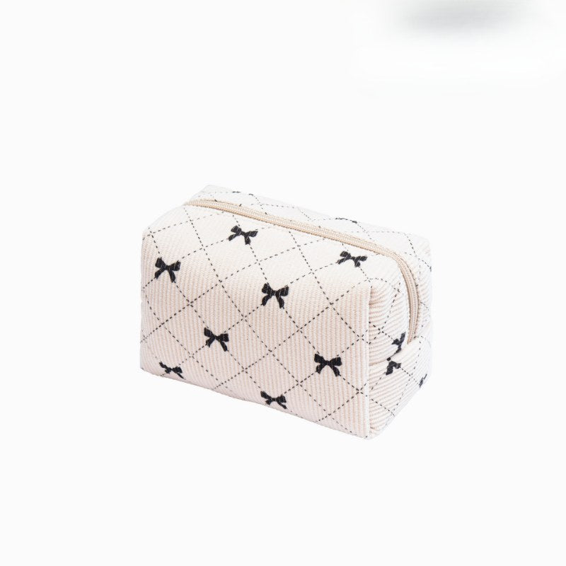 Corduroy Bow Print Large Capacity Make Up Bag