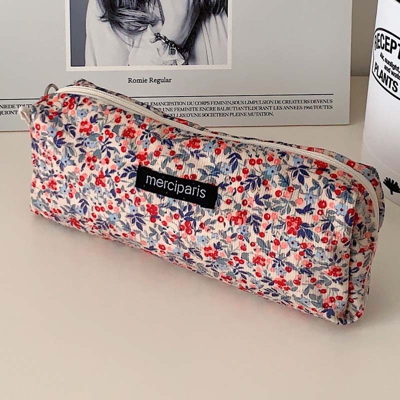 Simple Floral Print Makeup Pencil Pouch