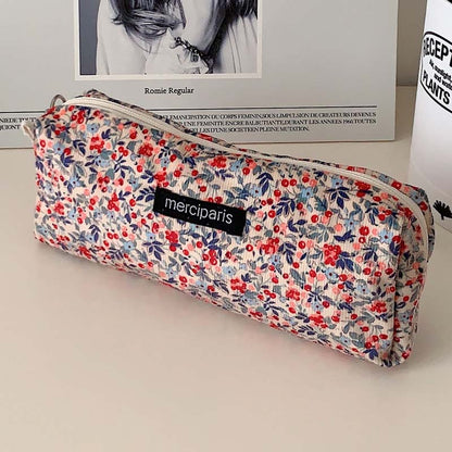 Simple Floral Print Makeup Pencil Pouch