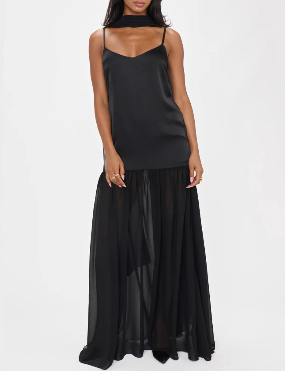 Solid Color Splicing Spaghetti Maxi Dress