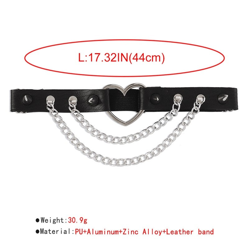 Leather Heart Rivet Chain Leg Strap
