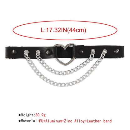 Leather Heart Rivet Chain Leg Strap