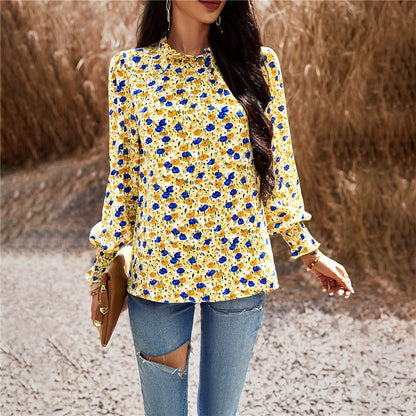 Long Sleeves Crewneck Printing Casual Blouse